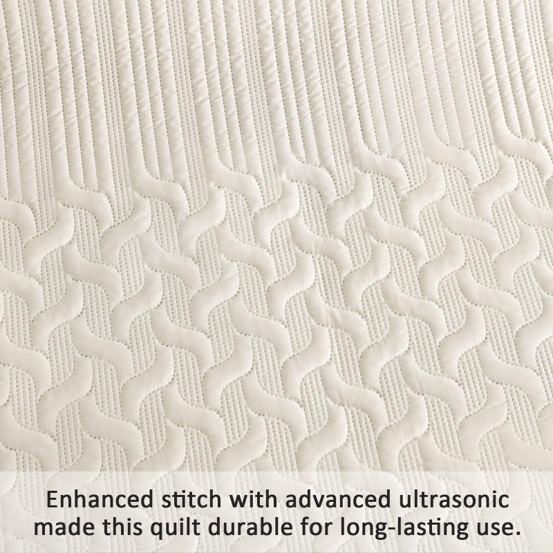 Yiran Beige Quilt Set Queen Size Lightweight Bedspread Ultrasonic Wave Pattern Soft Microfiber Coverlet for All Season Modern Style 3 Piece Bed Cover Sets with 2 Pillow Shams (96"x90") - Image 5