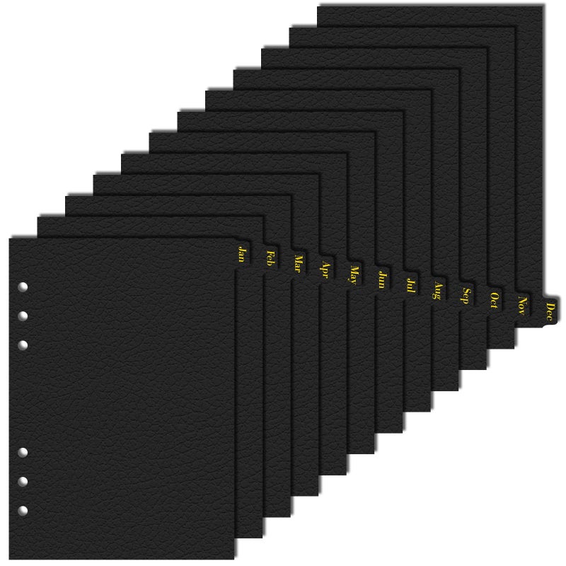 Koqye Leather Textured A5 Paper Card Dividers 6 Holes 12 Month Index Page Tab Divider for Travel Diary Binder Notebooks Journal Plan (12 Monthly Tabs) - Image 1