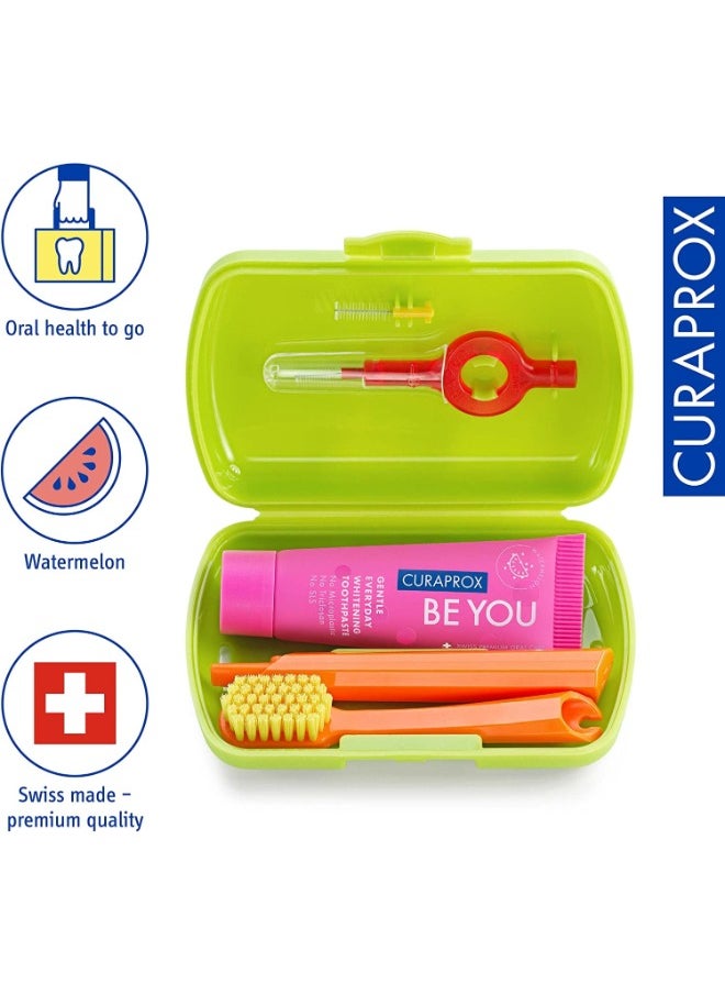 CURAPROX - Travel-Set Green. Set includes Travel Toothbrush CS 5460, 10ml Be You Toothpaste, Interdental Brush CPS prime 07, CPS prime 09. - Image 1