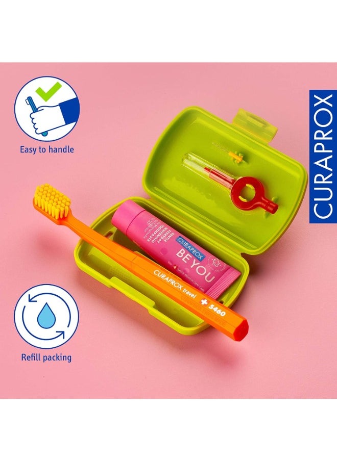 CURAPROX - Travel-Set Green. Set includes Travel Toothbrush CS 5460, 10ml Be You Toothpaste, Interdental Brush CPS prime 07, CPS prime 09. - Image 1