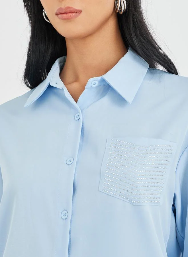 Take Two Take Two Embellished Pocket Buttoned Shirt and Pants Co-Ordsd