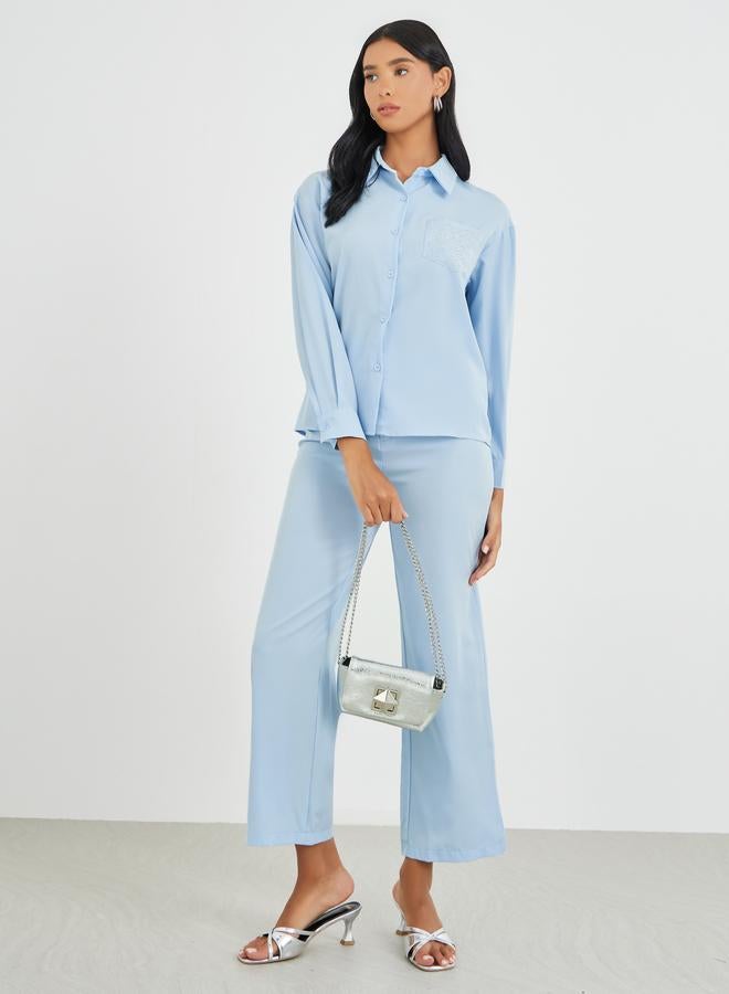 Take Two Embellished Pocket Buttoned Shirt and Pants Co-Ordsd - Image 1