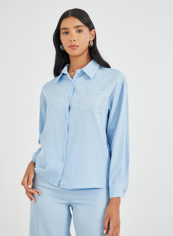 Take Two Embellished Pocket Buttoned Shirt and Pants Co-Ordsd - Image 2
