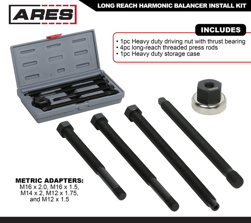 ARES 15087 – Long Reach Harmonic Balancer Install Kit – Install Balancer Pulleys on Domestic and Import Vehicles – Extra Long Installers for Late Model Applications - Image 2