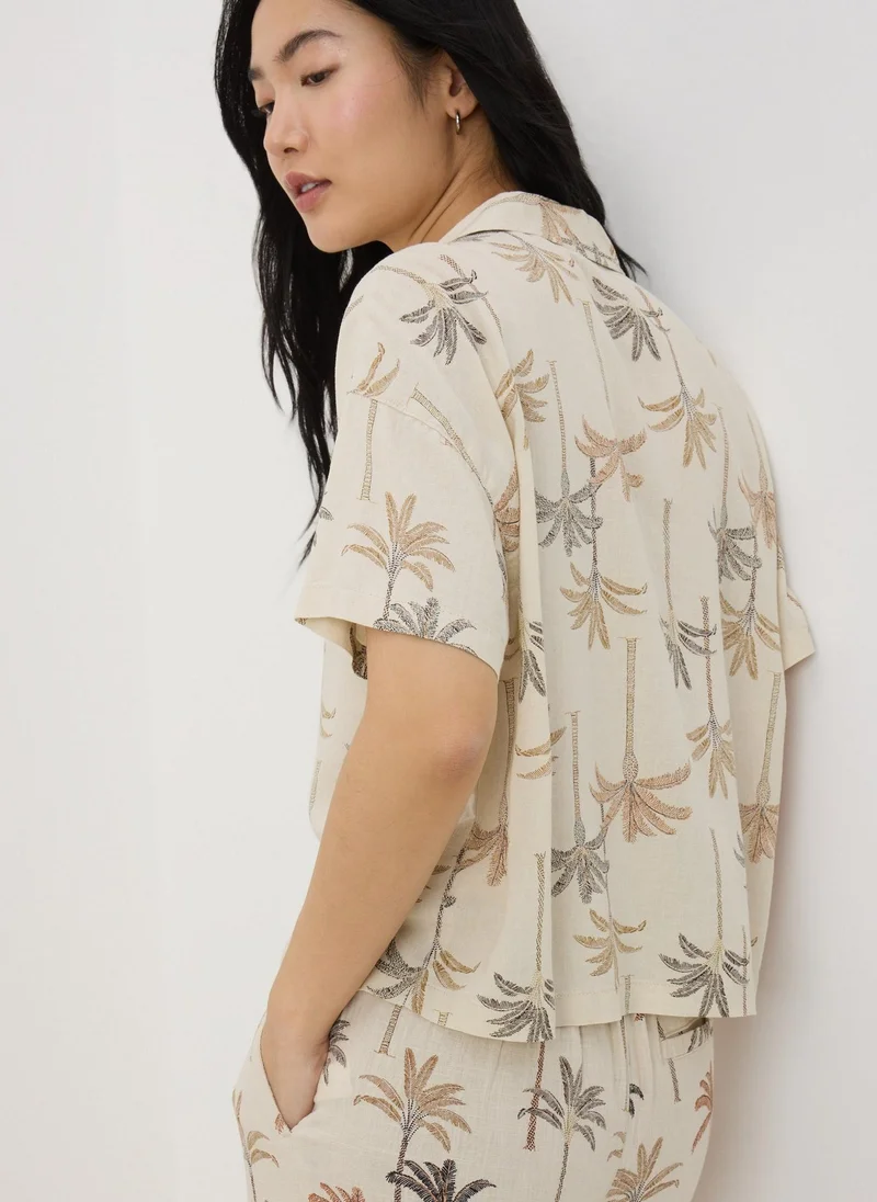 Matalan Taupe Linen Blend Palm Shirt