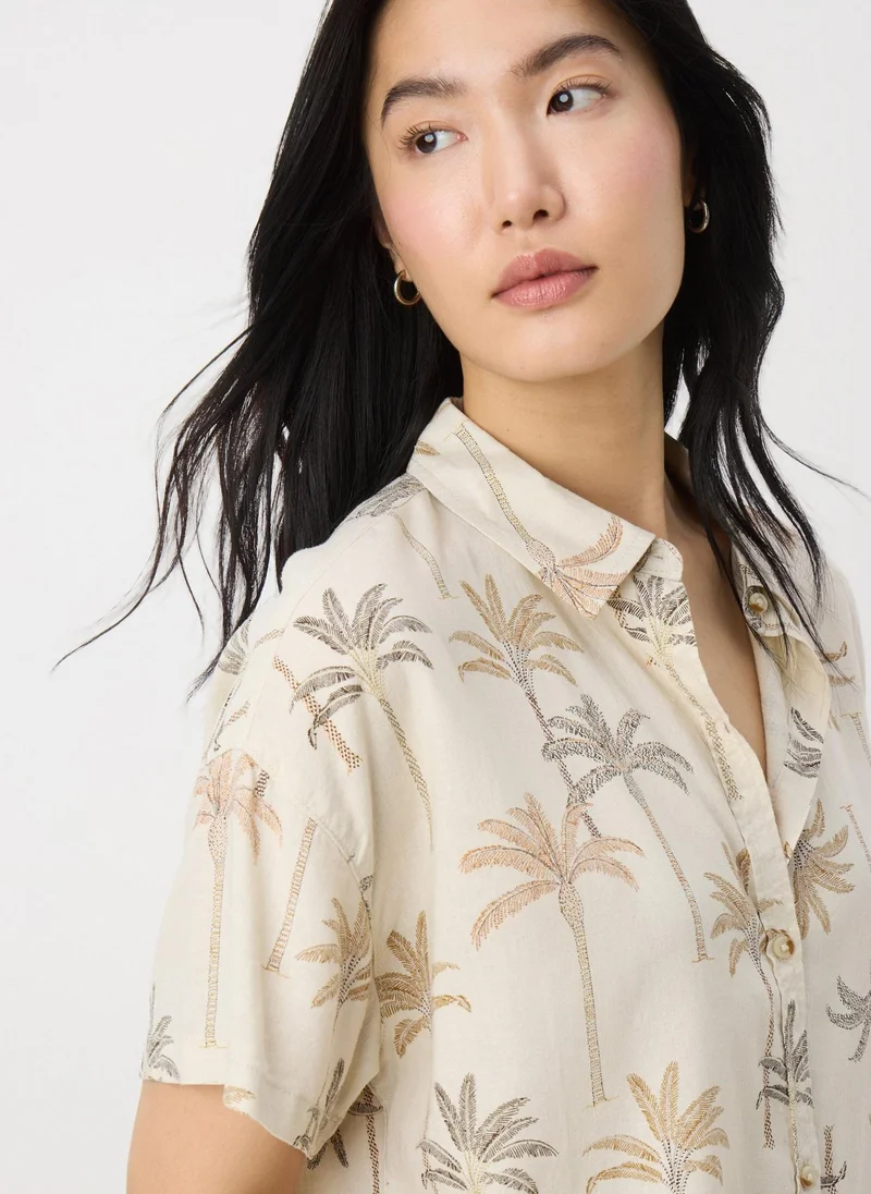 Matalan Taupe Linen Blend Palm Shirt