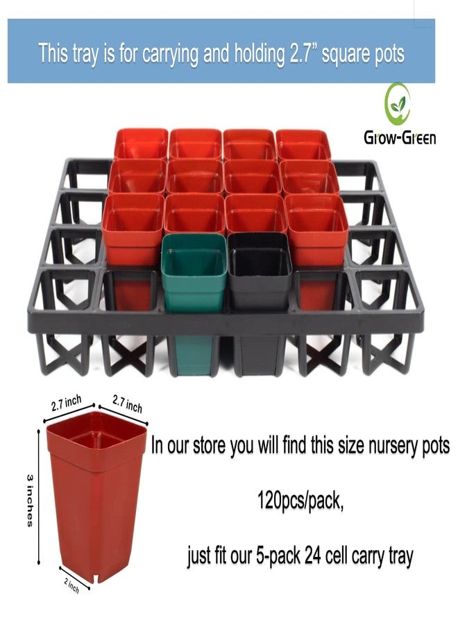 RooTrimmer 5 Pack Flower Pot Moving Tray, 24 Cell Square Nursery Pot Tray Plastic Planting Pot Carrying Trays for Moving Nursery Pot - Image 4