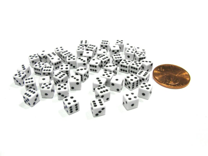 Koplow Games 50 Six Sided D6 5mm .197 Inch Die Small Tiny Mini Miniature White Dice - Image 2