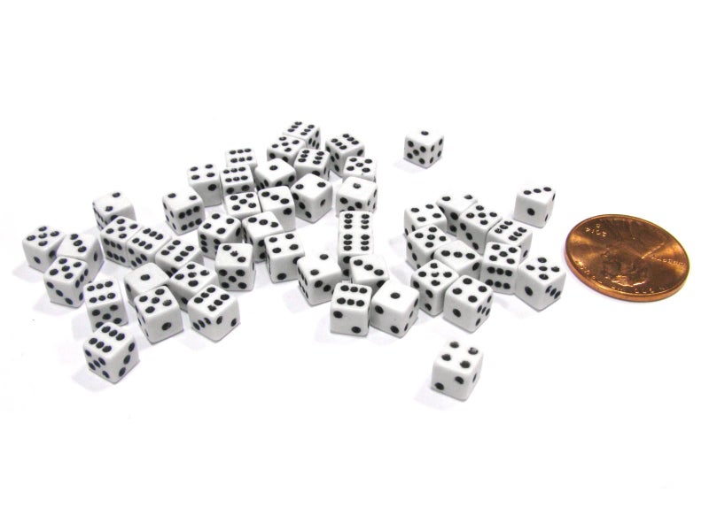 Koplow Games 50 Six Sided D6 5mm .197 Inch Die Small Tiny Mini Miniature White Dice - Image 5