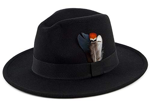 FADACHY Classic Fedora Hats for Men & Women Wide Brim Felt Panama Dress Hat Black Fedora - Image 1