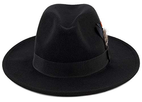 FADACHY Classic Fedora Hats for Men & Women Wide Brim Felt Panama Dress Hat Black Fedora - Image 4