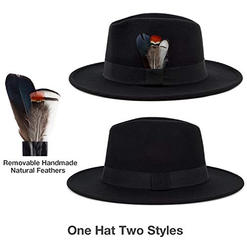 FADACHY Classic Fedora Hats for Men & Women Wide Brim Felt Panama Dress Hat Black Fedora - Image 2