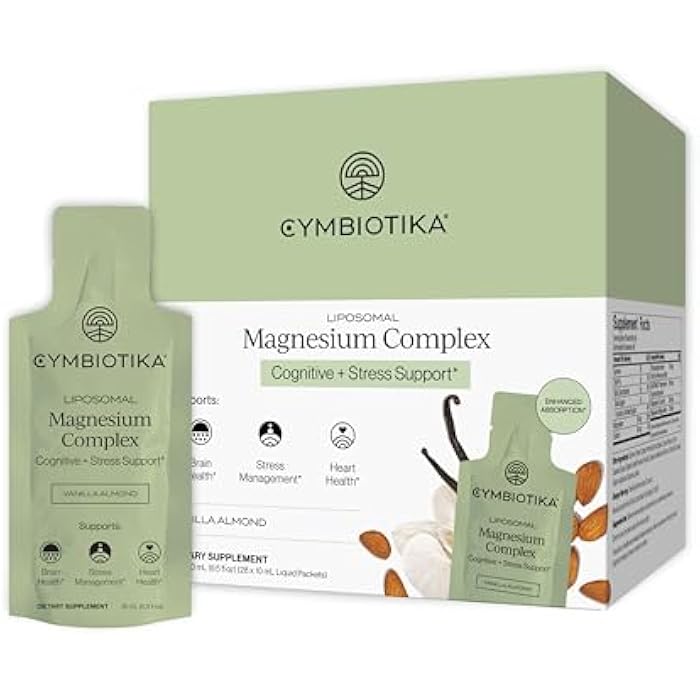 Cymbiotika Liposomal Magnesium Complex – Promotes Relaxation, Restful Sleep, and Heart & Brain Health – Highly Absorbable 3-in-1 Formula – Vanilla Almond, 10 mL Pouches (28 Count) - Image 1