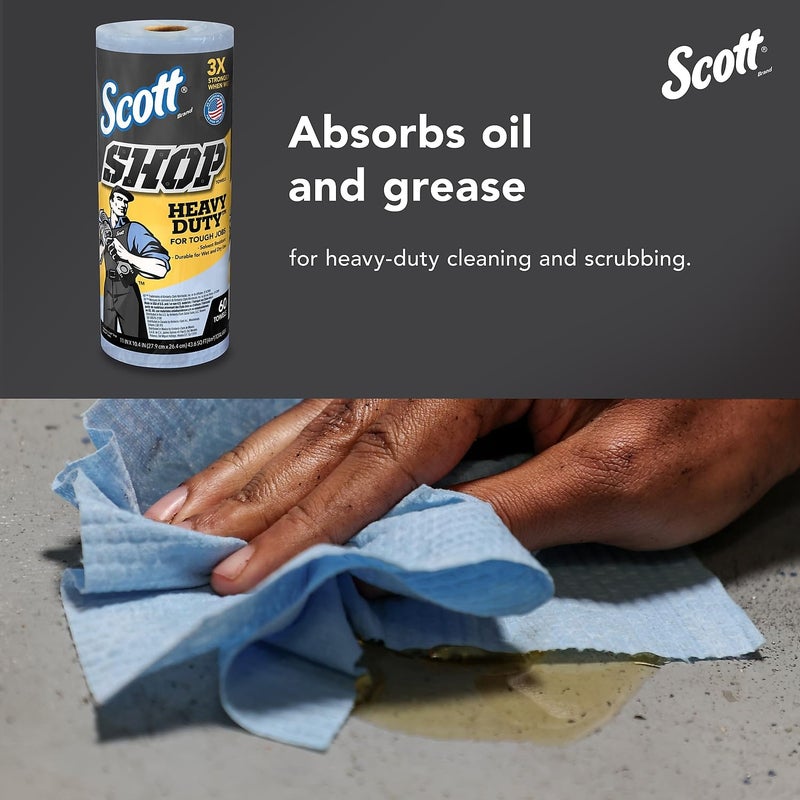 Scott Shop Original Heavy Duty Towels (32992), Blue, Cloth-like Paper Towel for Solvents, 10.4"x11" Wipe (12 Rolls of 60 Sheets, 720 Sheet Total) - Image 5