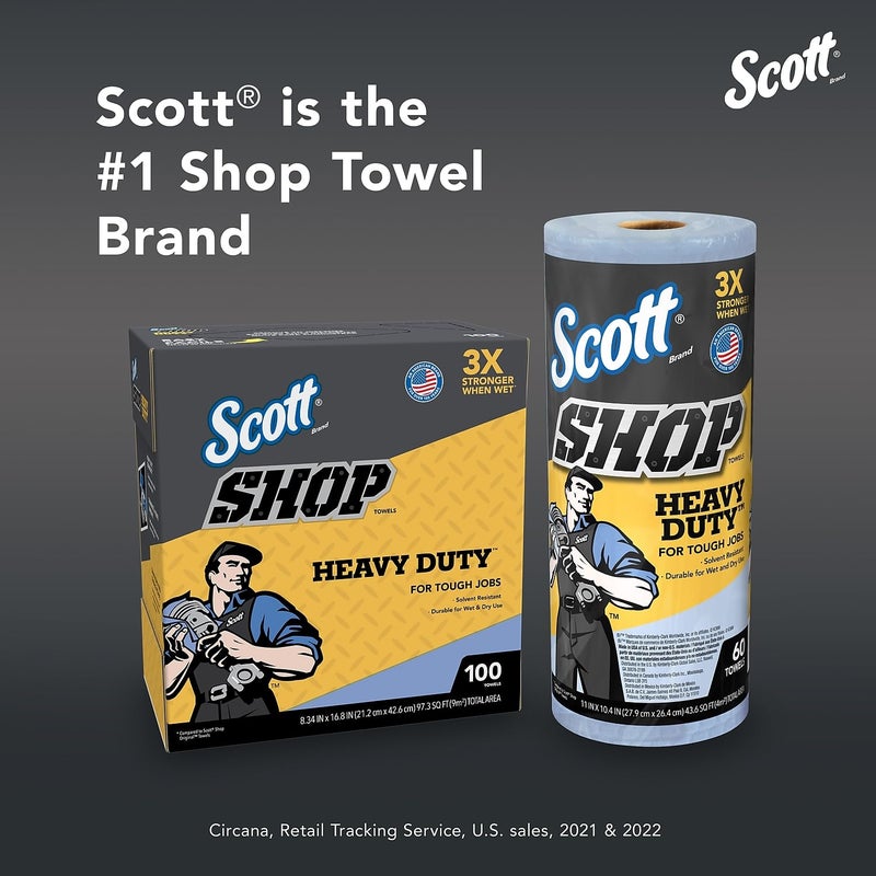 Scott Shop Original Heavy Duty Towels (32992), Blue, Cloth-like Paper Towel for Solvents, 10.4"x11" Wipe (12 Rolls of 60 Sheets, 720 Sheet Total) - Image 3