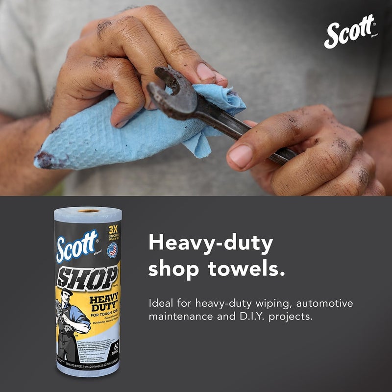 Scott Shop Original Heavy Duty Towels (32992), Blue, Cloth-like Paper Towel for Solvents, 10.4"x11" Wipe (12 Rolls of 60 Sheets, 720 Sheet Total) - Image 4