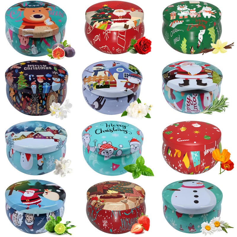 Christmas Candles Gifts Set for Women Primevolve Scented Candles for 12 Bulk Home Aromatherapy Strongly Fragrance Long Lasting Portable Travel Tin for Spa Bath Yoga