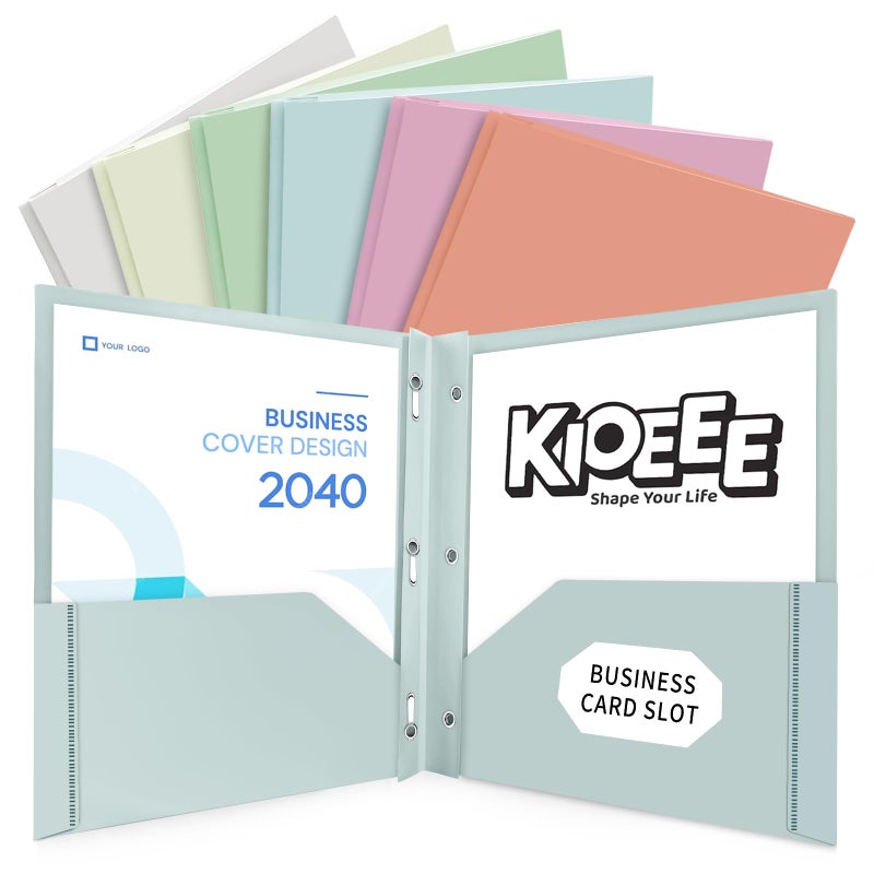 Kioeee Folders with Pockets and Prongs,6 Pack Heavy Duty Plastic Pocket Folders with 3 Prongs and Business Card Slot,Fit Letter Size Paper,Assorted Color for Home,School and Office - Image 1