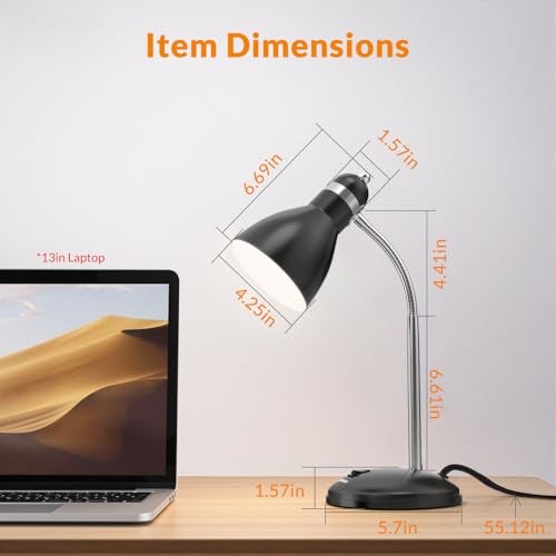 LEPOWER Metal Desk Lamp, Adjustable Goose Neck Table Lamp, Eye-Caring Study Desk Lamps for Bedroom, Study Room and Office (Black) - Image 2