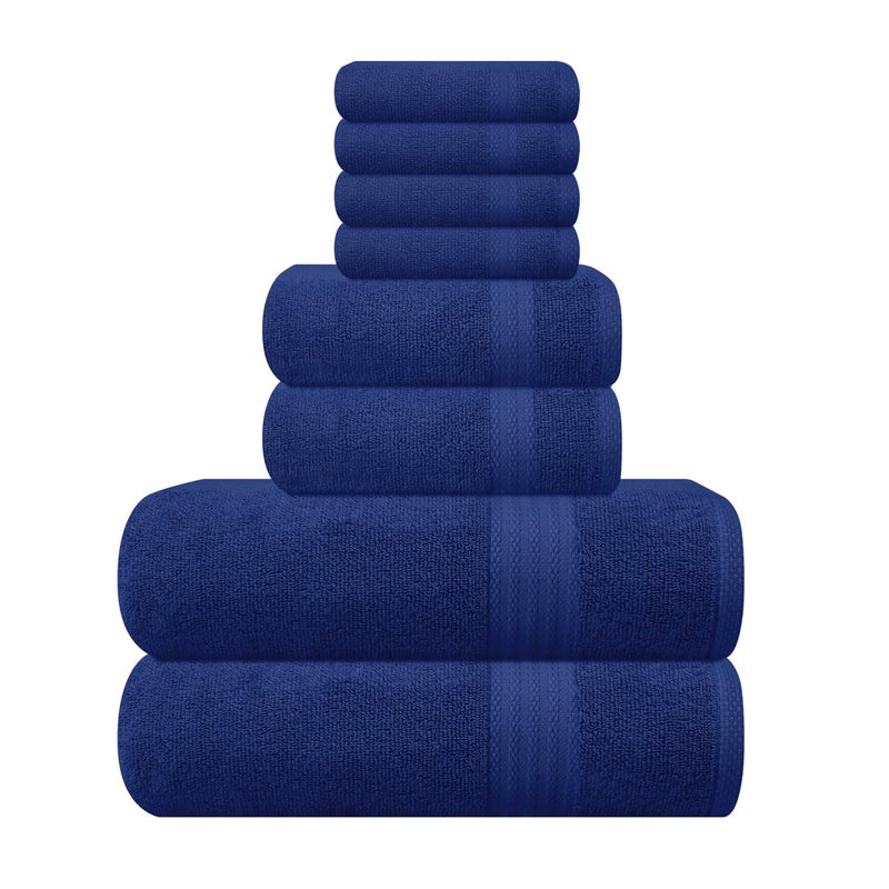 GLAMBURG Ultra Soft 8-Piece Towel Set - 100% Pure Ringspun Cotton, Contains 2 Oversized Bath Towels 27x54, 2 Hand Towels 16x28, 4 Wash Cloths 13x13 - Ideal for Everyday use, Hotel & Spa - Navy Blue - Image 1