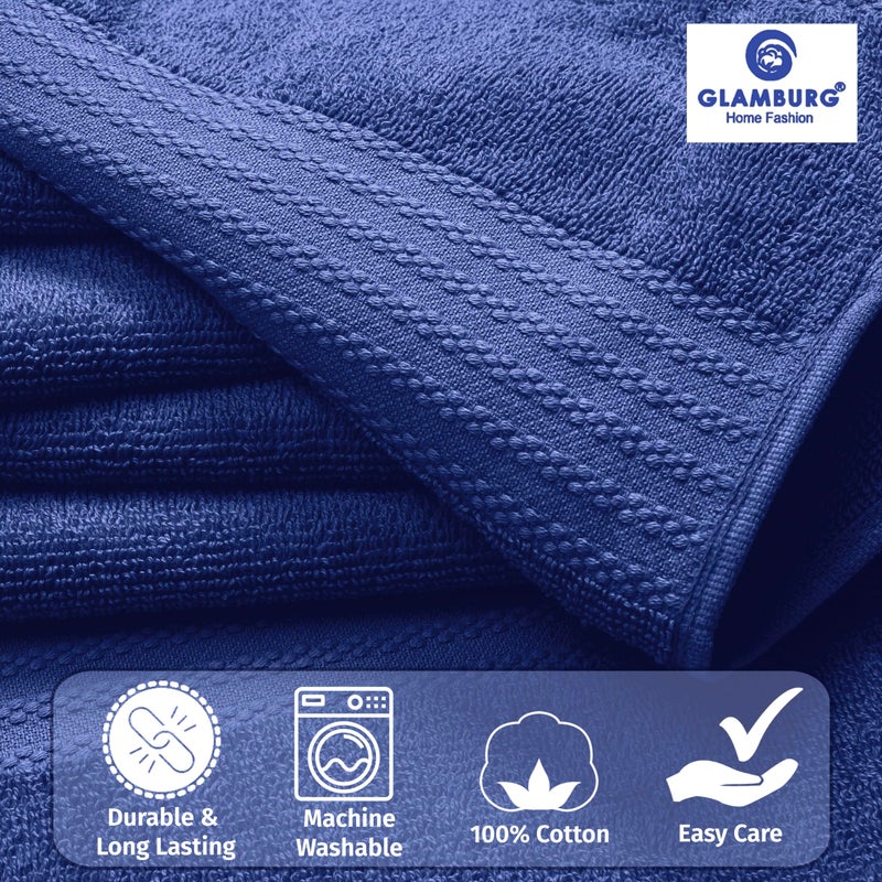 GLAMBURG Ultra Soft 8-Piece Towel Set - 100% Pure Ringspun Cotton, Contains 2 Oversized Bath Towels 27x54, 2 Hand Towels 16x28, 4 Wash Cloths 13x13 - Ideal for Everyday use, Hotel & Spa - Navy Blue - Image 2