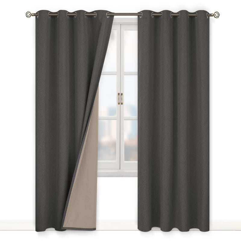 BGment Linen Textured 100% Blackout Curtains for Bedroom  Grommet Double Layers Thermal Insulation Room Darkening Curtains with Liner for Living Room  2 Panels  52 x 96 Inches  Dark Grey - Image 5