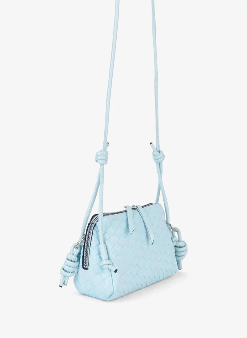 Women's Nazen Bebe Blue Knitted Design Synthetic Leather Small Size Zipper Closure Hand, Arm, and Shoulder Bag.