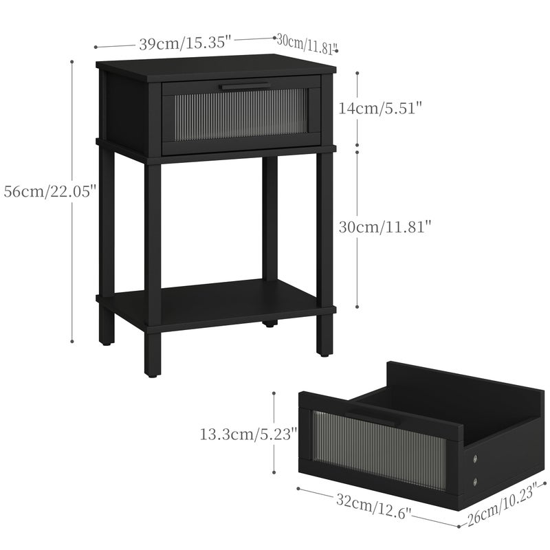 MMEOLUOOK Nightstand Wooden Bedside Table with Drawer Black Night Stands Modern Style Small End Table Side Table with Storage Shelf for Bedroom Living Room MLBZ10B - Image 3