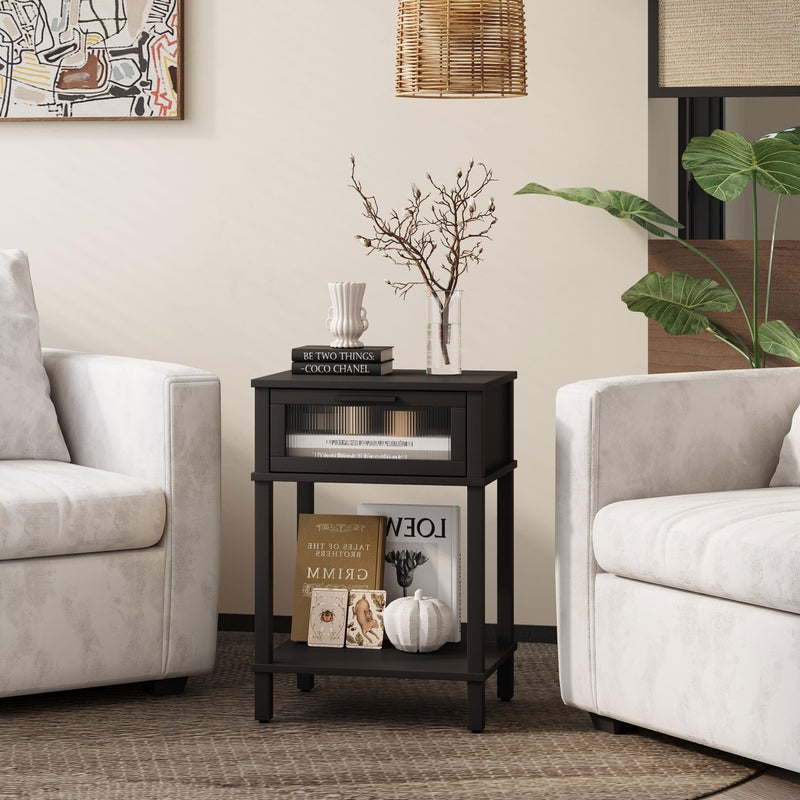MMEOLUOOK Nightstand Wooden Bedside Table with Drawer Black Night Stands Modern Style Small End Table Side Table with Storage Shelf for Bedroom Living Room MLBZ10B - Image 4