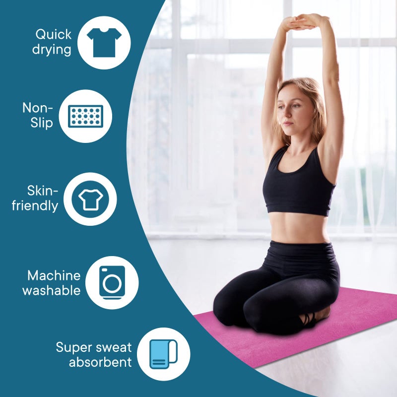 Yuilgdo Yoga Towels, Non Slip Hot Yoga Mat Towel with Grip Dots,Super-Absorbent Soft Microfiber Yoga Blanket for Pilates, Fitness and Workout 72inch x 24inch (Hot Pink) - Image 2