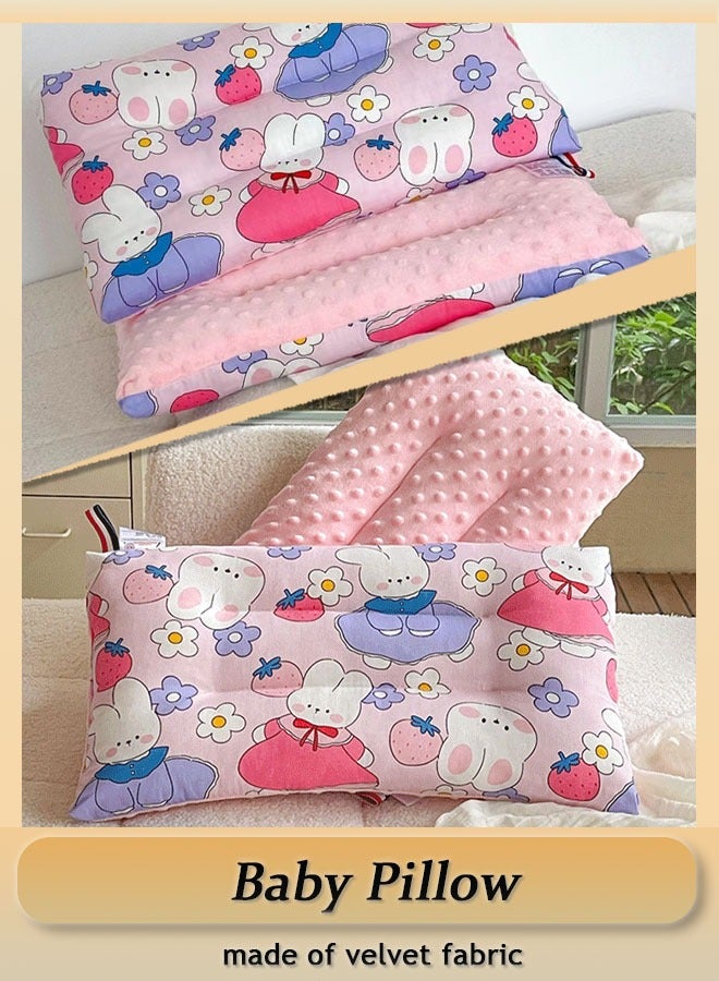 DOOKOO Baby Pillow, Cotton Soothing Touch Granular Velvet Pillow, Pure Cotton Pillow Core, Baby Nap Pillow, Cartoon Print Pattern, Active Printing and Dyeing Process, Removable and Washable, Pink - Image 1