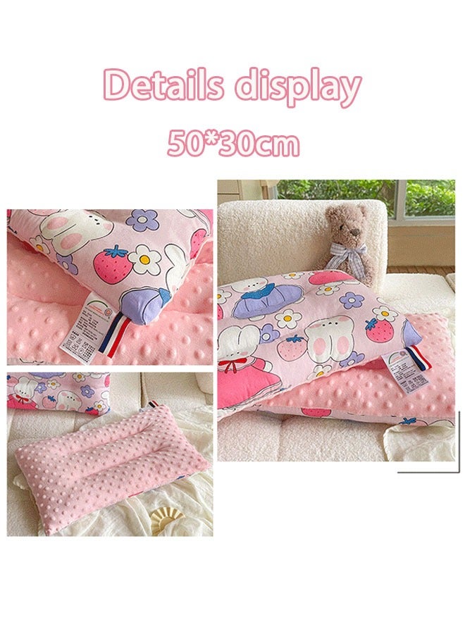 DOOKOO Baby Pillow, Cotton Soothing Touch Granular Velvet Pillow, Pure Cotton Pillow Core, Baby Nap Pillow, Cartoon Print Pattern, Active Printing and Dyeing Process, Removable and Washable, Pink - Image 2