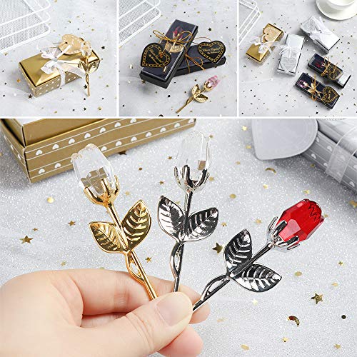 beyonday 5pcs Mini Glass Rose Flower with Box, Romantic Crystal Rose Gift for Wedding Souvenirs Anniversary Birthday New Year Mother's Day, Ideas for Mom Wife Sister Girlfriends(Gold-Pink) - Image 4