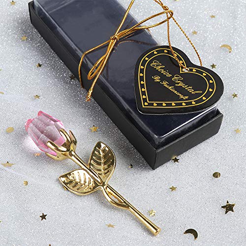 beyonday 5pcs Mini Glass Rose Flower with Box, Romantic Crystal Rose Gift for Wedding Souvenirs Anniversary Birthday New Year Mother's Day, Ideas for Mom Wife Sister Girlfriends(Gold-Pink) - Image 2