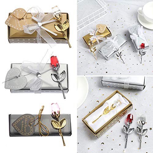 beyonday 5pcs Mini Glass Rose Flower with Box, Romantic Crystal Rose Gift for Wedding Souvenirs Anniversary Birthday New Year Mother's Day, Ideas for Mom Wife Sister Girlfriends(Gold-Pink) - Image 5