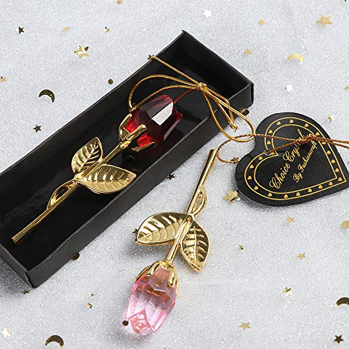 beyonday 5pcs Mini Glass Rose Flower with Box, Romantic Crystal Rose Gift for Wedding Souvenirs Anniversary Birthday New Year Mother's Day, Ideas for Mom Wife Sister Girlfriends(Gold-Pink) - Image 3