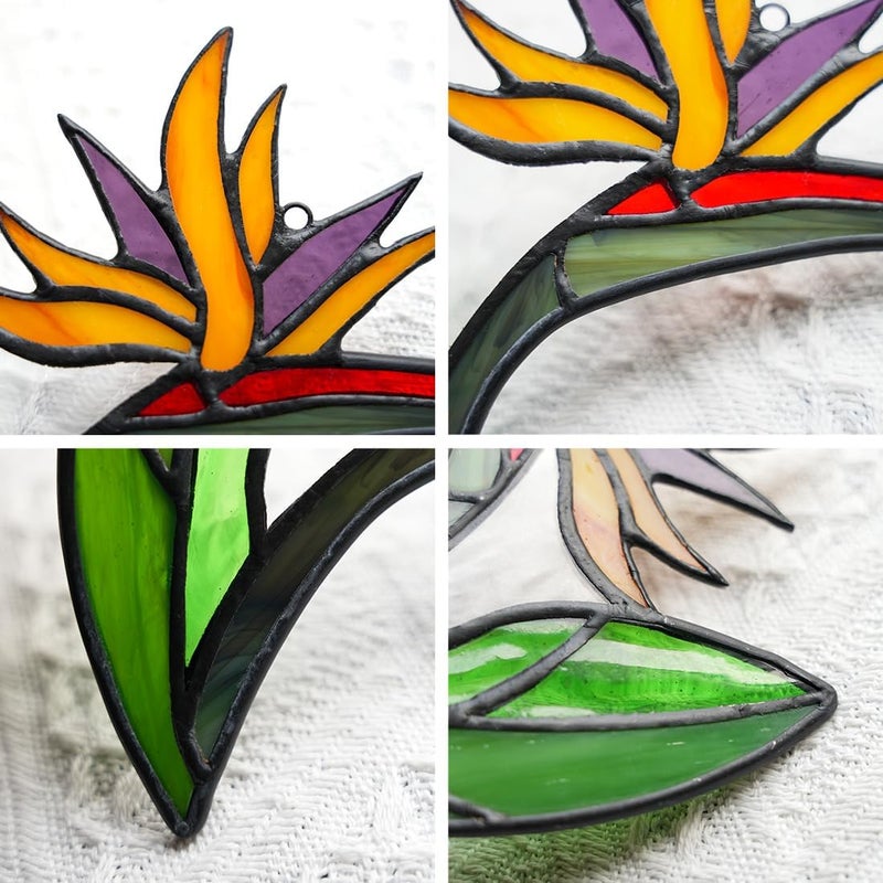HAOSUM Bird of Paradise Flower Decor Stained Glass Suncatcher,Artificial Fake Flowers Gift for Women,Flowers Ornament Stained Glass Window Hangings,Housewarming Gifts for Mom Grandma - Image 2