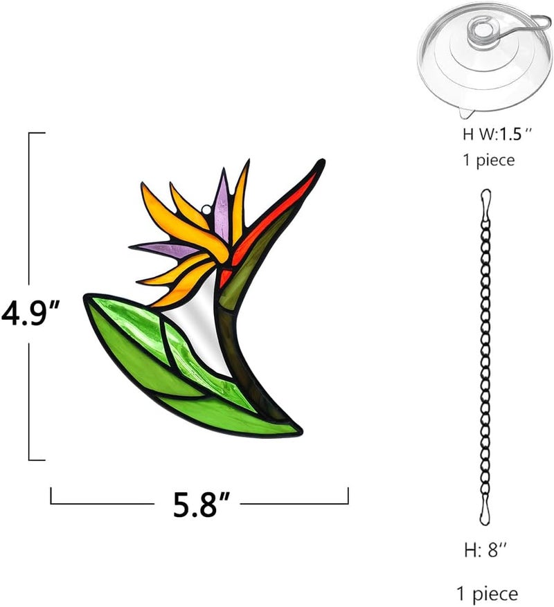 HAOSUM Bird of Paradise Flower Decor Stained Glass Suncatcher,Artificial Fake Flowers Gift for Women,Flowers Ornament Stained Glass Window Hangings,Housewarming Gifts for Mom Grandma - Image 5