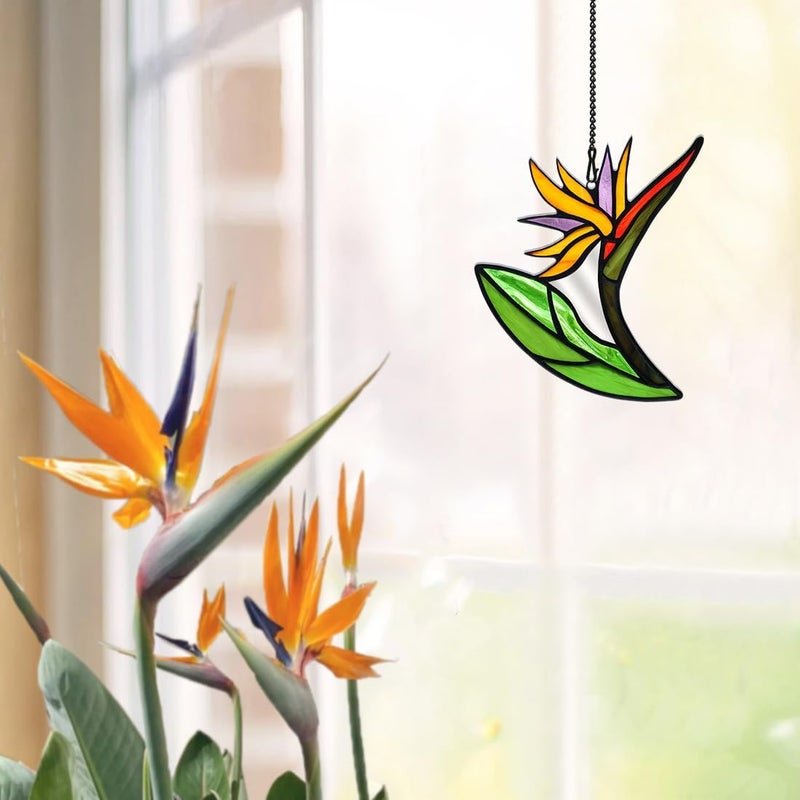 HAOSUM Bird of Paradise Flower Decor Stained Glass Suncatcher,Artificial Fake Flowers Gift for Women,Flowers Ornament Stained Glass Window Hangings,Housewarming Gifts for Mom Grandma - Image 3
