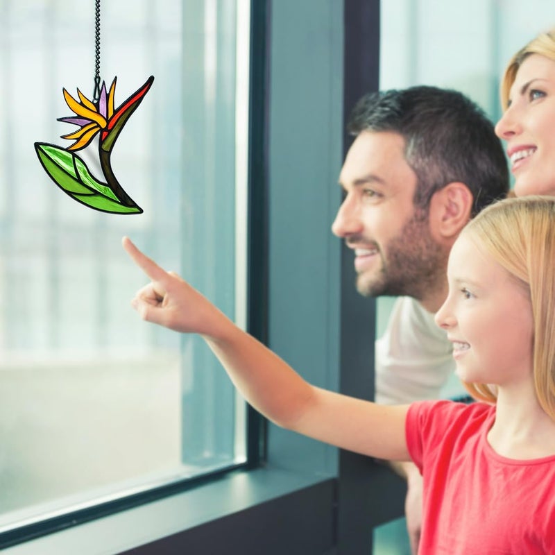 HAOSUM Bird of Paradise Flower Decor Stained Glass Suncatcher,Artificial Fake Flowers Gift for Women,Flowers Ornament Stained Glass Window Hangings,Housewarming Gifts for Mom Grandma - Image 4