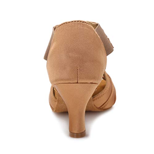 YYTing Ballroom Dance Shoes Women Latin Salsa Practice Dancer Shoes 2.5'' Heels YT02(8.5, Tan) - Image 5