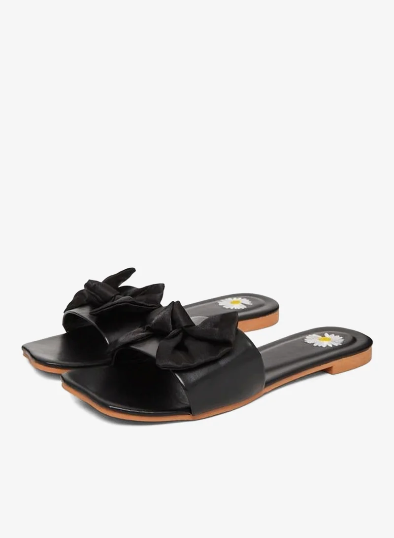 Take Two Black Bow Slip-On Flat Slippers