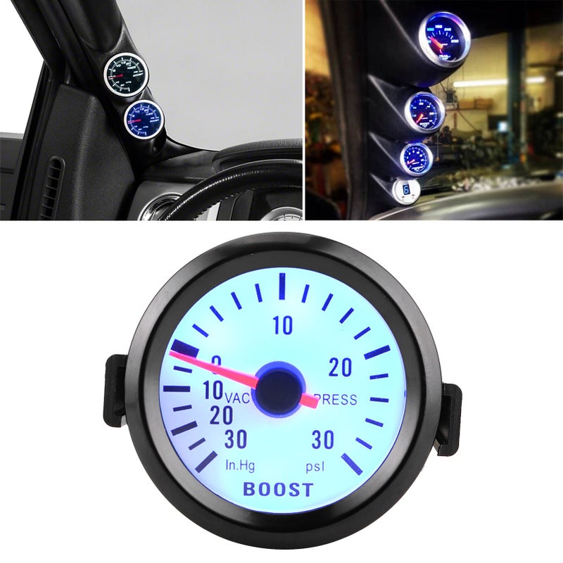 Universal Boost Pointer Gauge Vacuum Pressure Meter 0‑30PSI 12V Blue LED Dial 52mm Dia for Cars Motors - Image 1