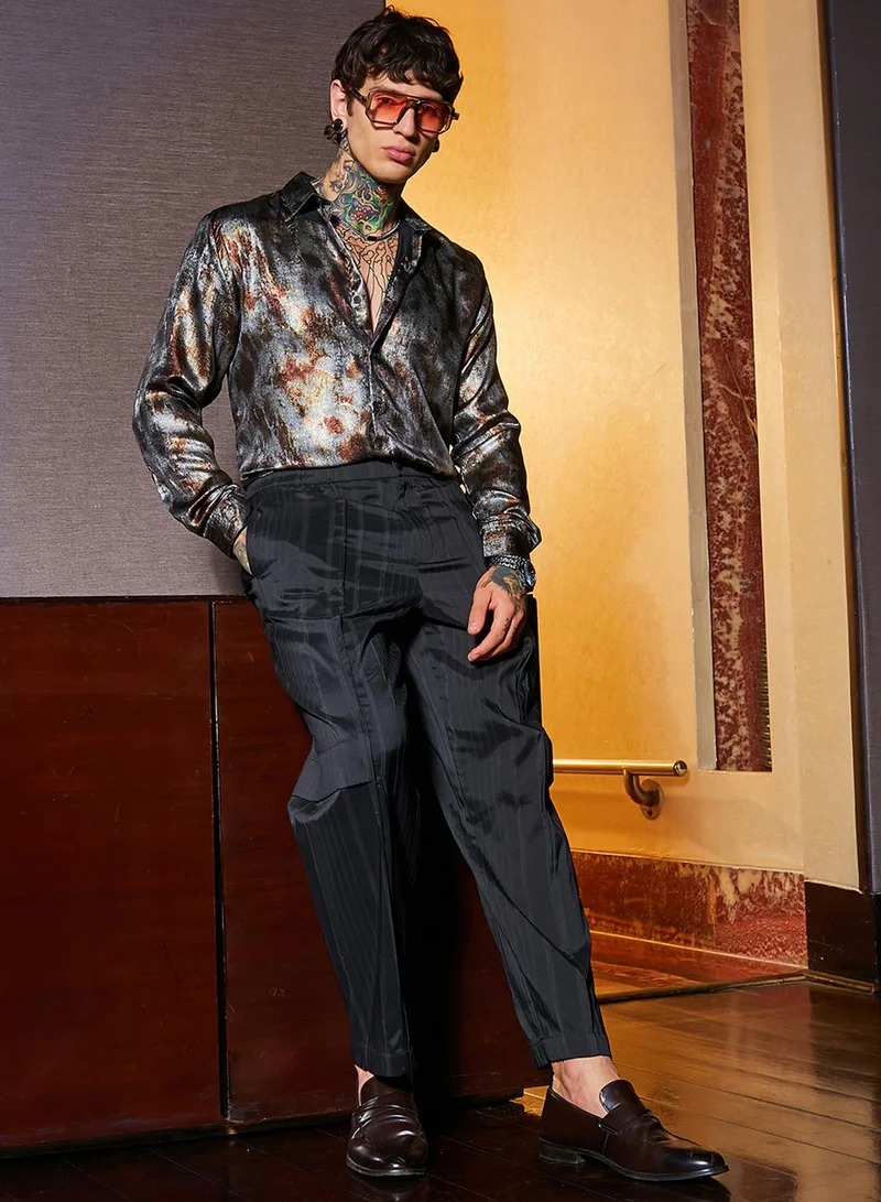 Campus Sutra Men's Chocolate Brown & Coin Grey Metallic-Pigment Shirt