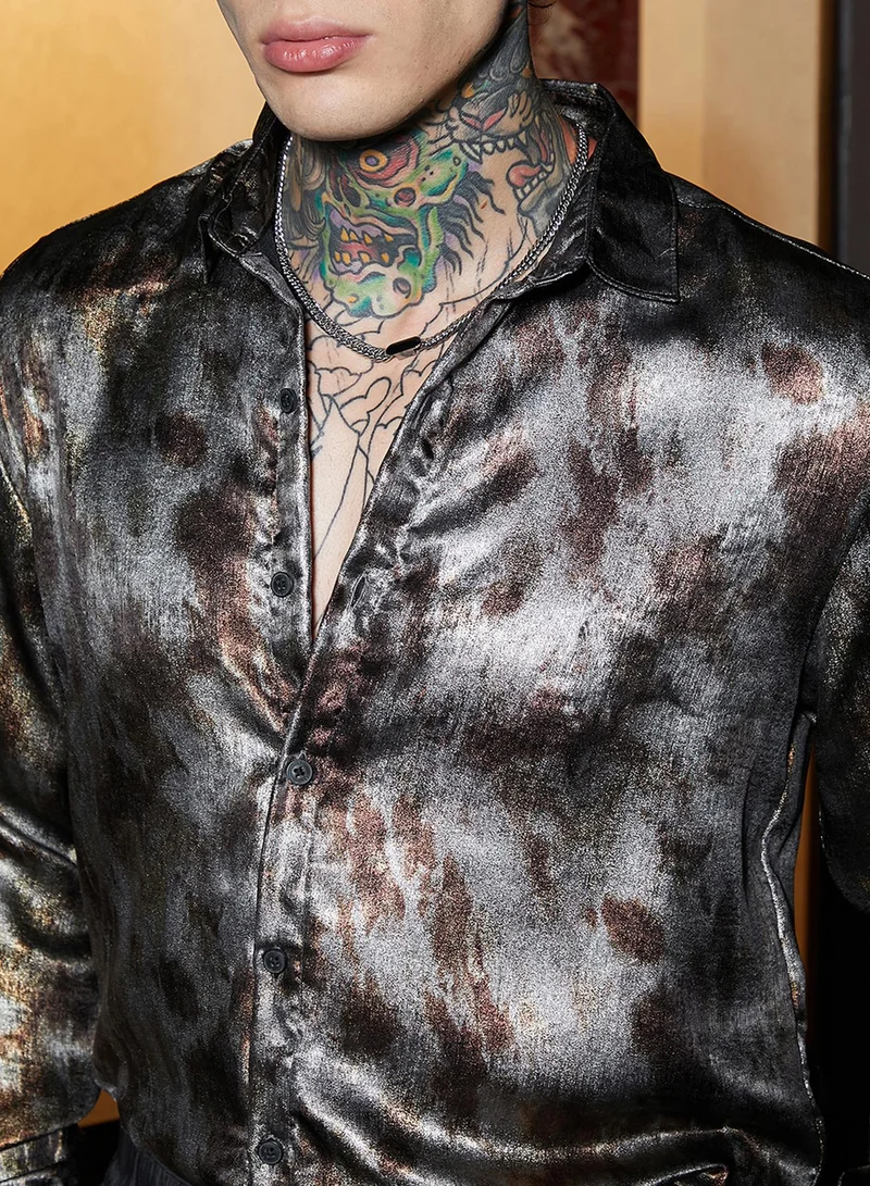 Campus Sutra Men's Chocolate Brown & Coin Grey Metallic-Pigment Shirt