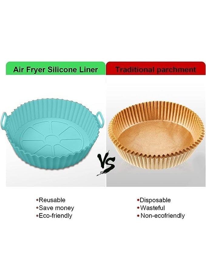 CAZADORA 2PCS Silicone Air Fryer Liners – 8 Inch Round Reusable Baking Tray Insert – Non-Stick, Heat Resistant, BPA-Free, Food-Grade Silicone – Dishwasher Safe, Eco-Friendly, Easy to Clean – Compatible with Most Air Fryers Including Extra Large Sizes – Keeps Basket Clean and Oil-Free – Safe Cooking with Crisp Results – Suitable for Frying, Baking, Steaming, and Reheating – Ideal for Healthy Cooking – Flexible Design with High Sides for Spill Protection – Includes 5 Modern Colors: Red, Light Blue, Bronze, Grey, Pink – Thick and Durable Silicone Material – Prevents Food Sticking or Burning – Foldable and Space-Saving – Perfect for Everyday Use – Must-Have Kitchen Accessory – Premium Quality – Model Number: 7015 – Universal Fit – Designed for Modern Homes and Kitchens – 20.3 cm Diameter, 6.4 cm Height – Practical, Multi-Use, Easy to Store, Heat Safe up to 230°C - Image 2