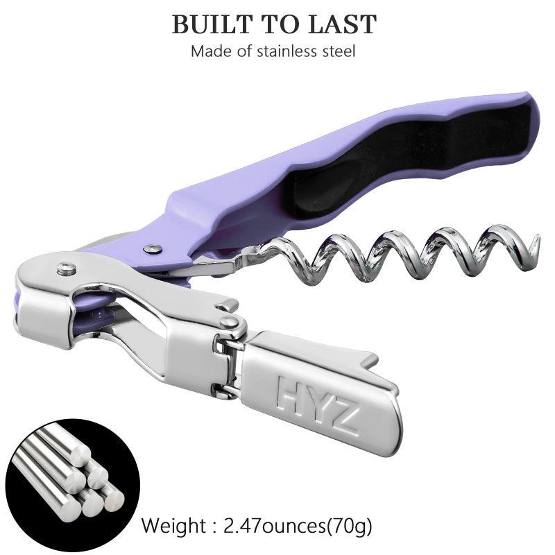 Hyz 2-Pack Wine Opener Waiter Corkscrew  Professional Wine Key For Servers  Bartender With Foil Cutter  Manual Wine Bottle Opener Double Hinged (Lavender) - Image 5