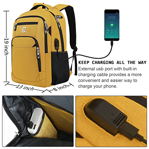 Volher Laptop Backpack,Business Travel Anti Theft Slim Durable Laptops Backpack with USB Charging Port,Water Resistant College Computer Bag for Women & Men Fits 15.6 Inch Laptop and Notebook-Yellow - Image 3