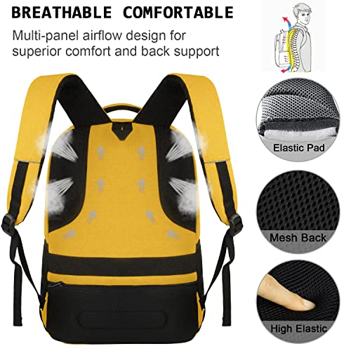 Volher Laptop Backpack,Business Travel Anti Theft Slim Durable Laptops Backpack with USB Charging Port,Water Resistant College Computer Bag for Women & Men Fits 15.6 Inch Laptop and Notebook-Yellow - Image 4
