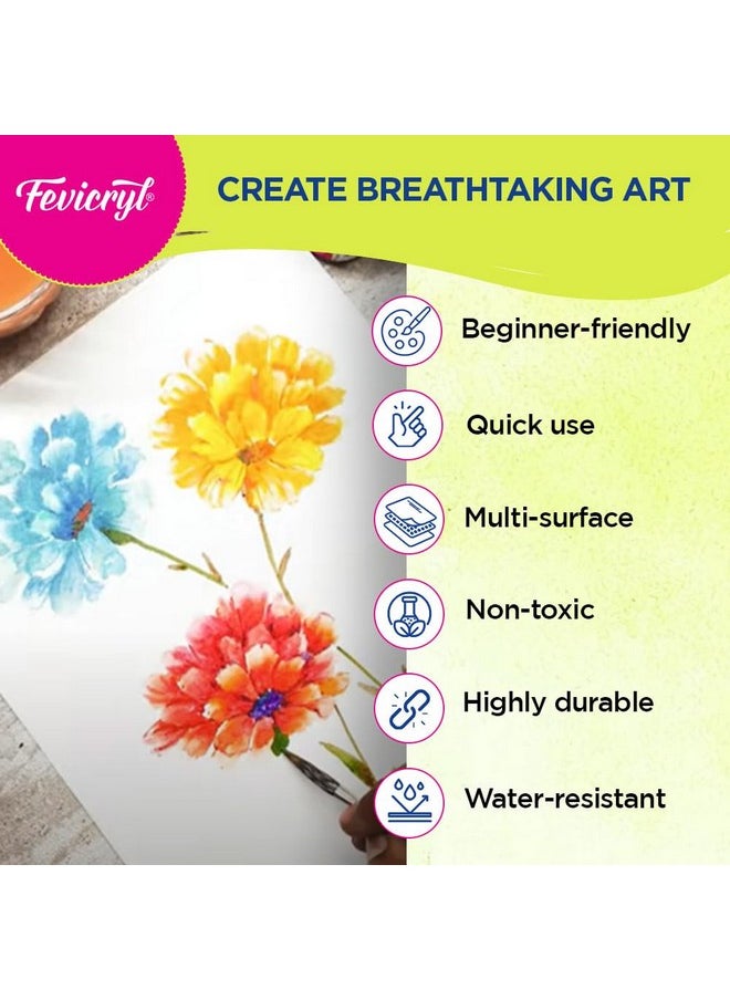 Pidilite Fevicryl Acrylic Colours Sunflower Kit | 10 Colours x 15 ml | DIY Paint, Rich Pigment | Multicolour & Multi-surface | Non-Cracking Paint for Canvas, Wood, Leather, Earthenware, Metal  - Image 4